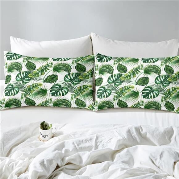 Palm Leaves Bed Sheets Hawaiian Sheet Set Monstera Banana Leaves Bedding Set - Picture 2 of 8